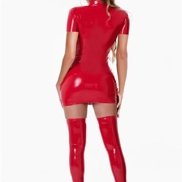 NEW -Women's Faux Leather Shiny Metallic Zipper Teddy Mini Dress - Size small - Picture 2 of 4